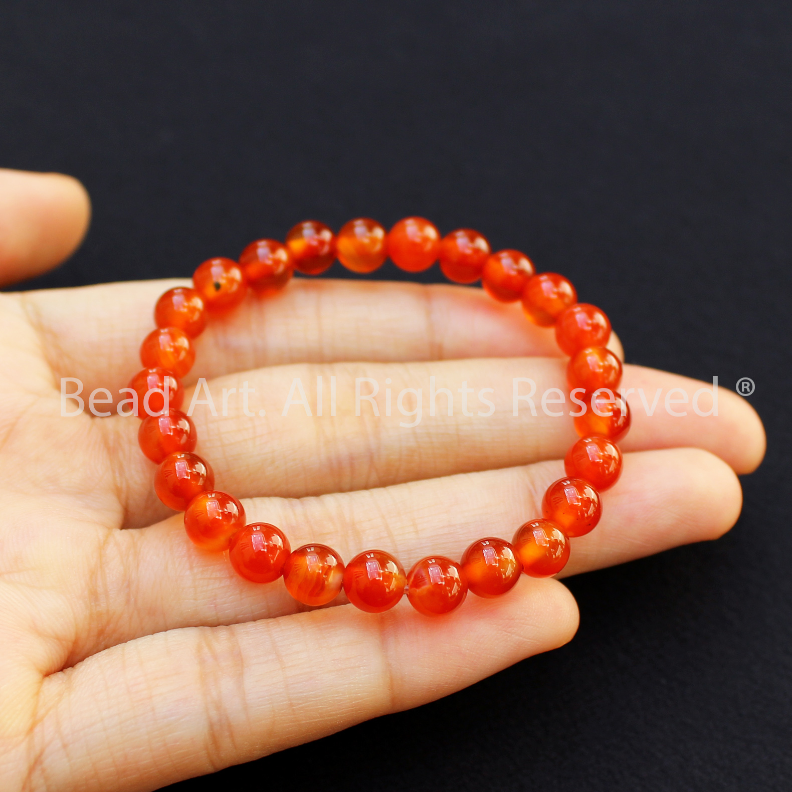 Vòng Tay 6MM Đá Mã Não Đỏ Cam, Agate Xử Lý Màu, Vòng Tay Phong Thuỷ, Chuỗi Hạt, Mệnh Hoả, Thổ - Bead Art