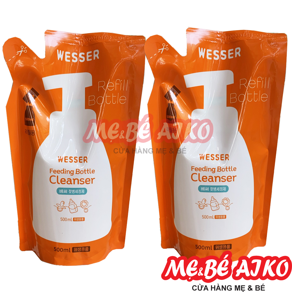 Bộ 2 Gói Nước Rửa Bình Sữa Wesser (500ml x 2)