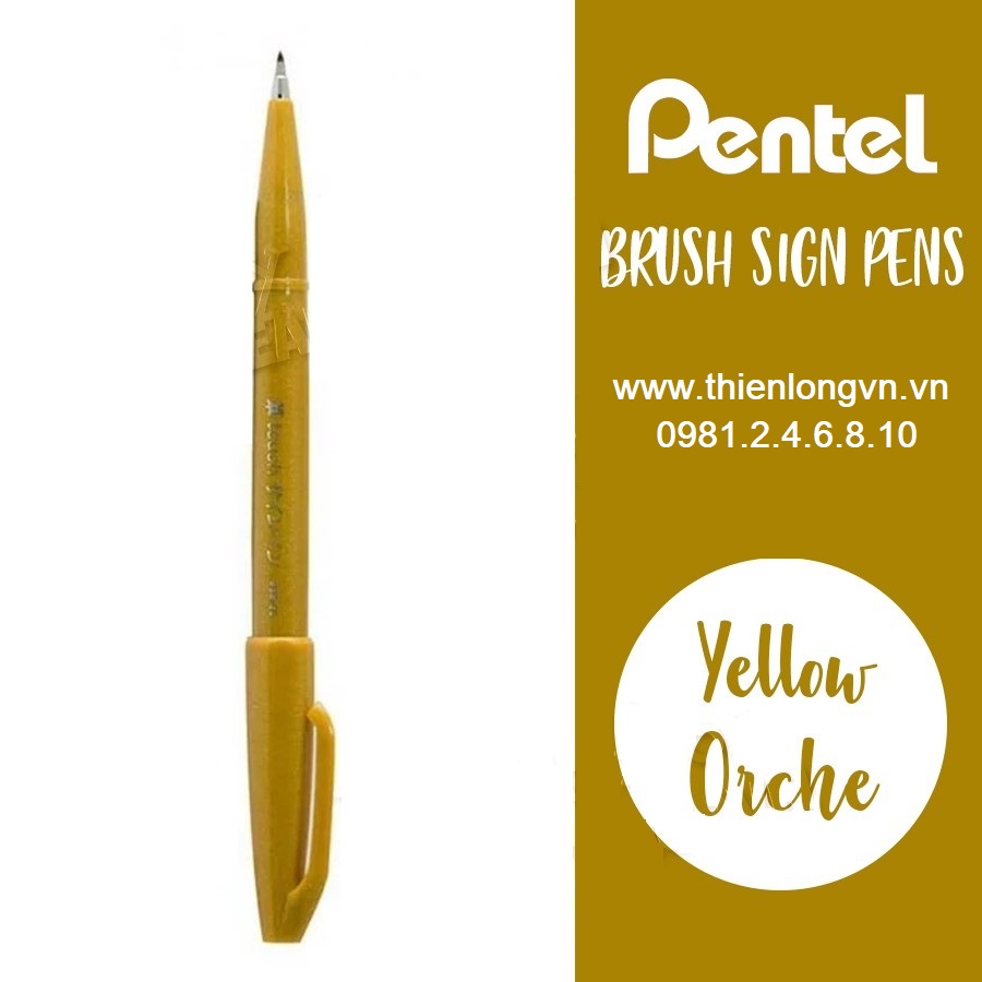 Bút lông viết thư pháp hiện đại Pentel SES15C-Y màu vàng; Calligraphy Fude Touch Sign - Yellow orche