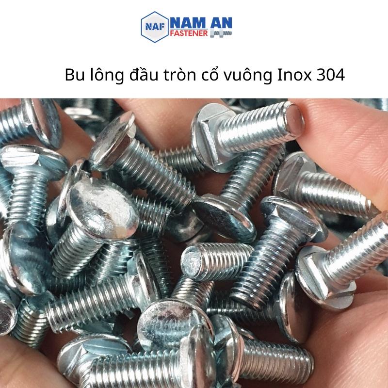 50 con Bu lông đầu tròn cổ vuông inox 304 M8x15 (mm), bulong inox, bu lông cổ vuông chất liệu Inox 304