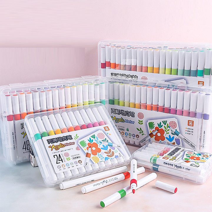 Bộ Bút Màu Acrylic Marker 12/24/36/48/60 Bút Cao Cấp Màu Sắc Tươi Sáng - Bút Lông Màu Dành Cho Mọi Lứa Tuổi Vẽ Được Trên Mọi Chất Liệu Bề Mặt