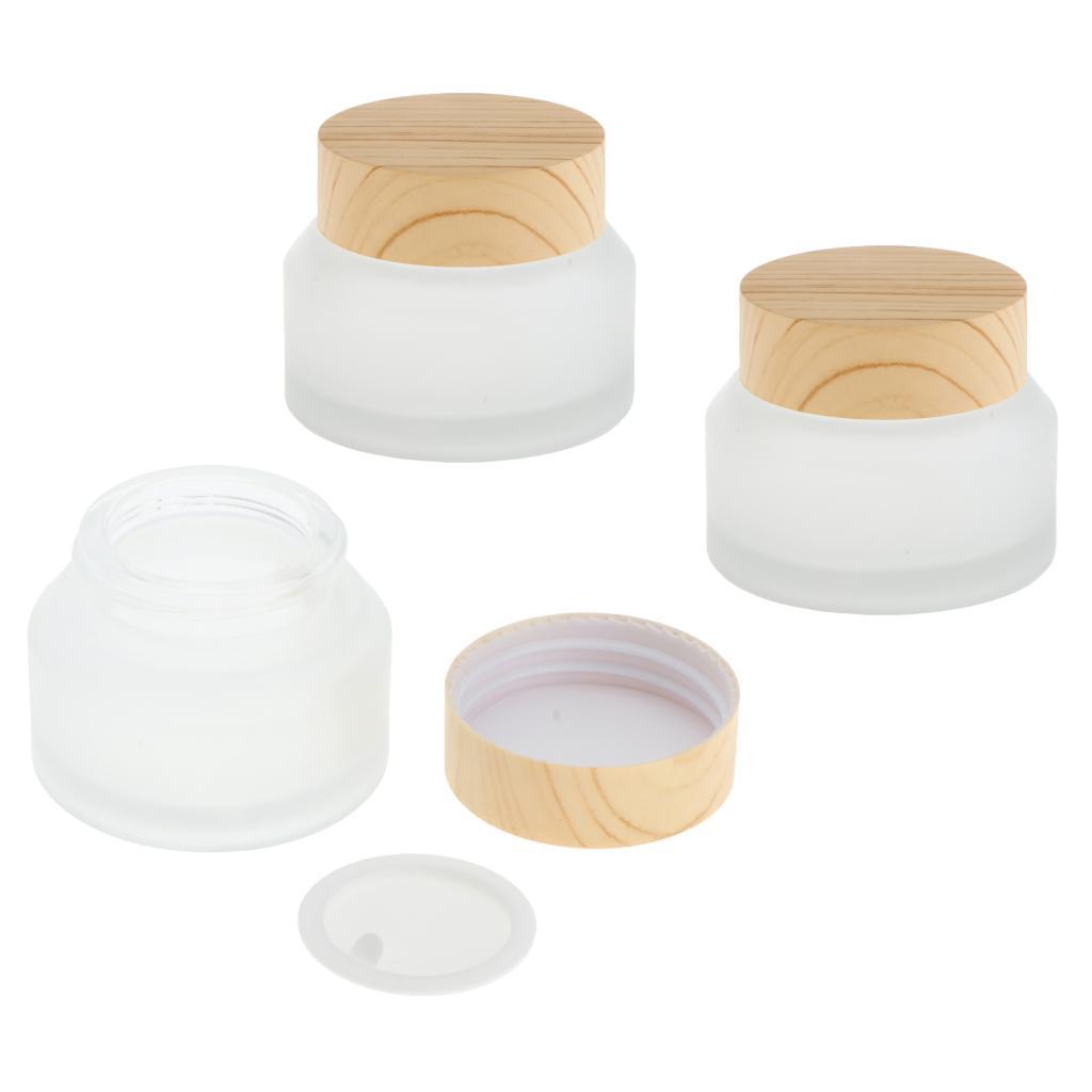 9pcs Clear Frosted Empty Cream Container Travel Cosmetic Lotion Pot Wood Lid