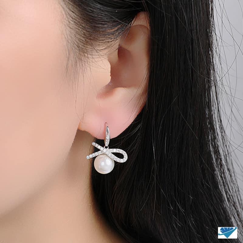 Bông tai nữ bạc ta móc nơ trai MS65a