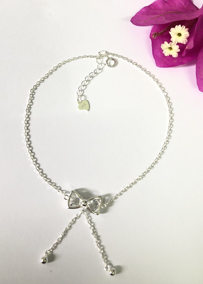 Lắc chân nữ bạc 925 bạc xinh Huệ Ngân - Nơ xinh RYBJ50077