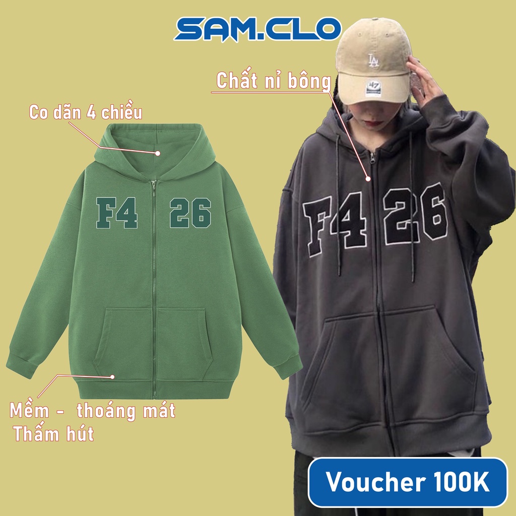 Áo khoác Hoodie Zip nam nữ SAM CLO có khóa kéo chất tay dài thu đông form rộng F426