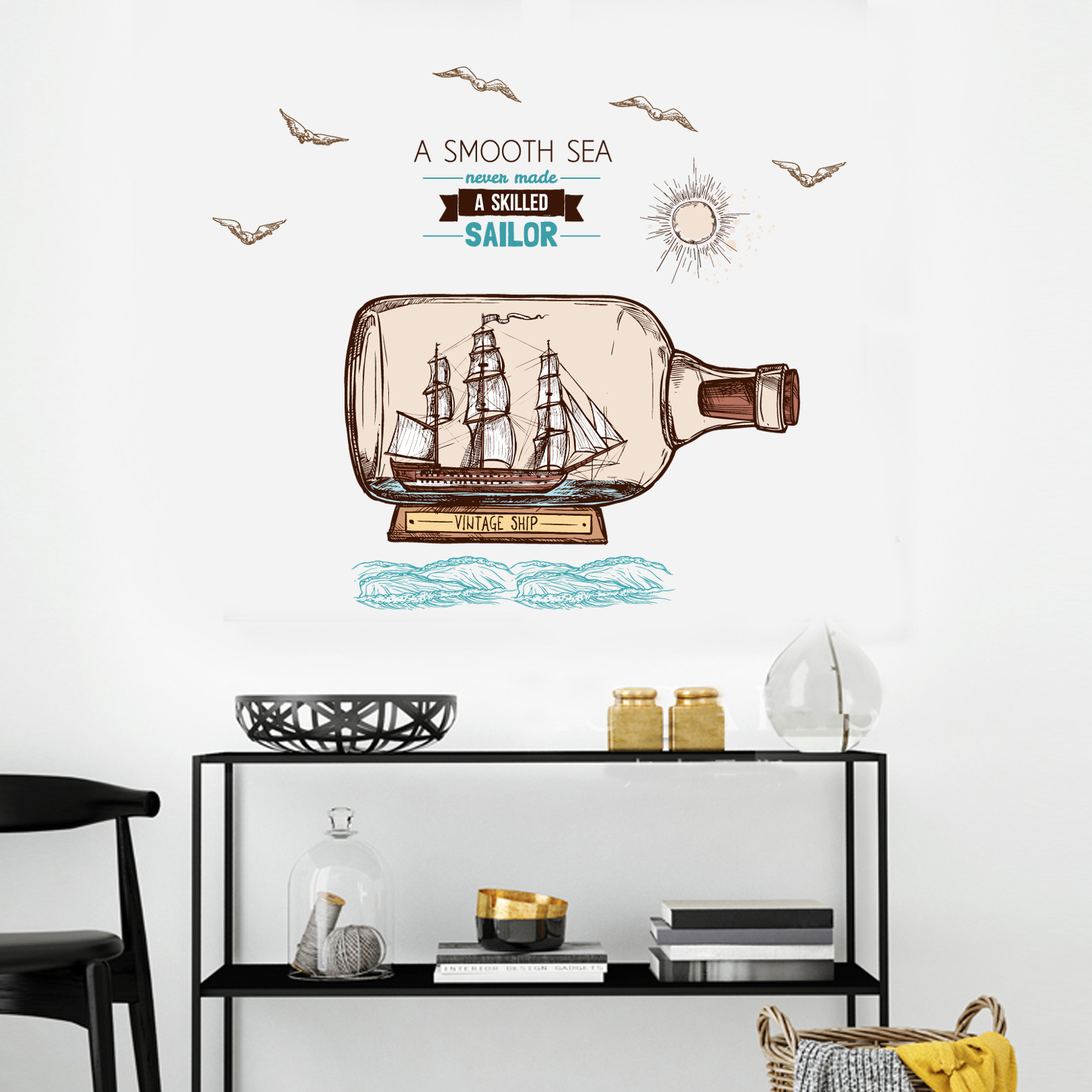 Decal Vintage Ship và thông điệp AmyShop DKN100 - 90 x 90 cm