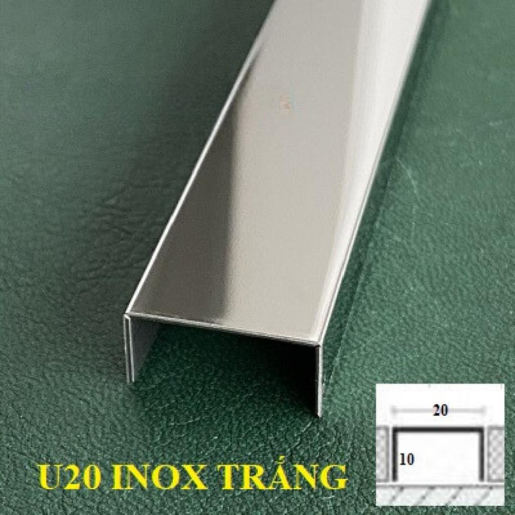 Nẹp inox U trắng gương, nẹp chữ u inox, nẹp inox ốp gạch, inox304, thanh dài 2m44 dày 0.8li trang trí nội thất, có sỉ