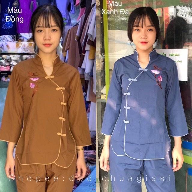ĐỒ LAM ĐI CHÙA Tàu Xéo Thêu Hoa Sen