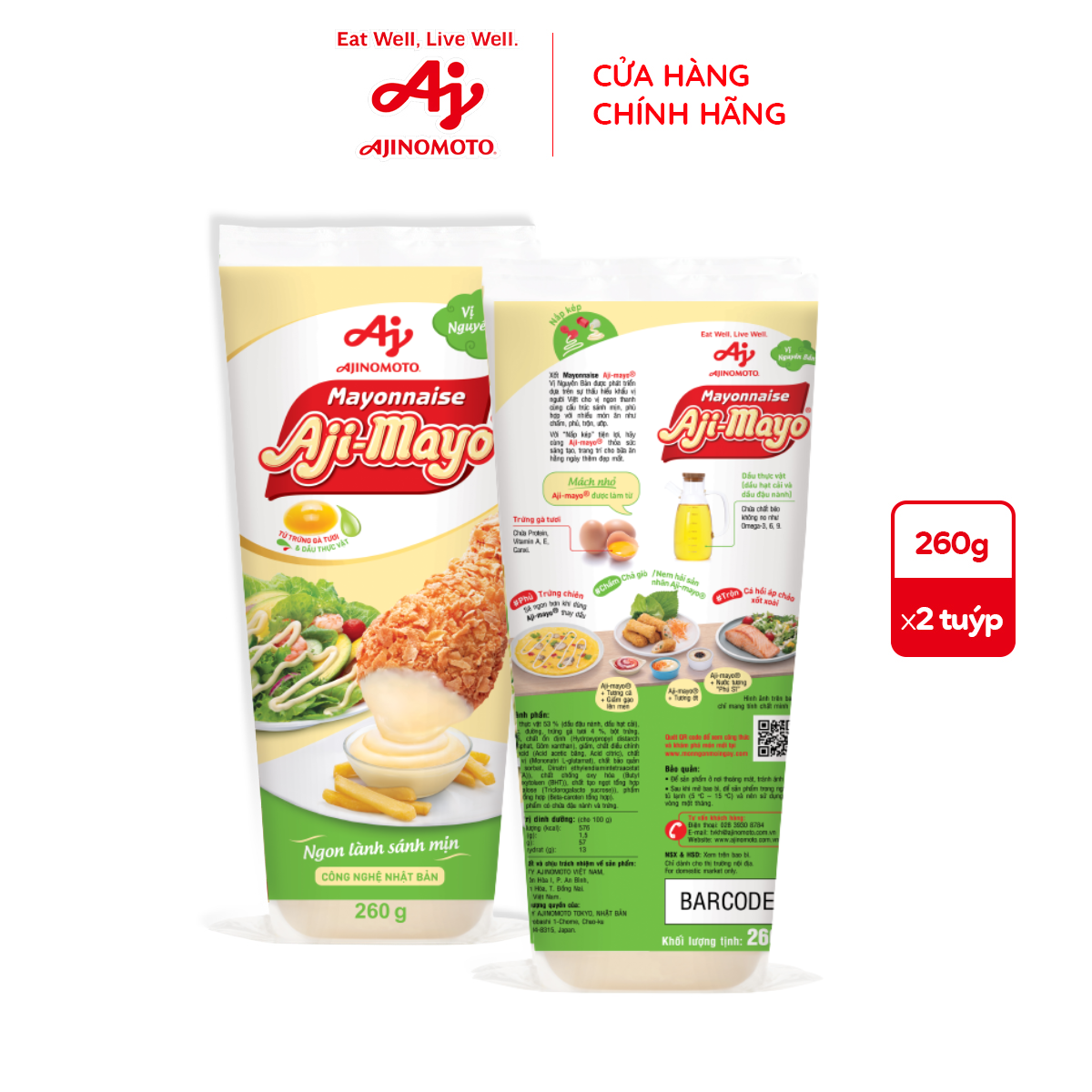 Combo 2 Tuýp Xốt Mayonnaise Aji-mayo® Vị Nguyên Bản 260g/Tuýp