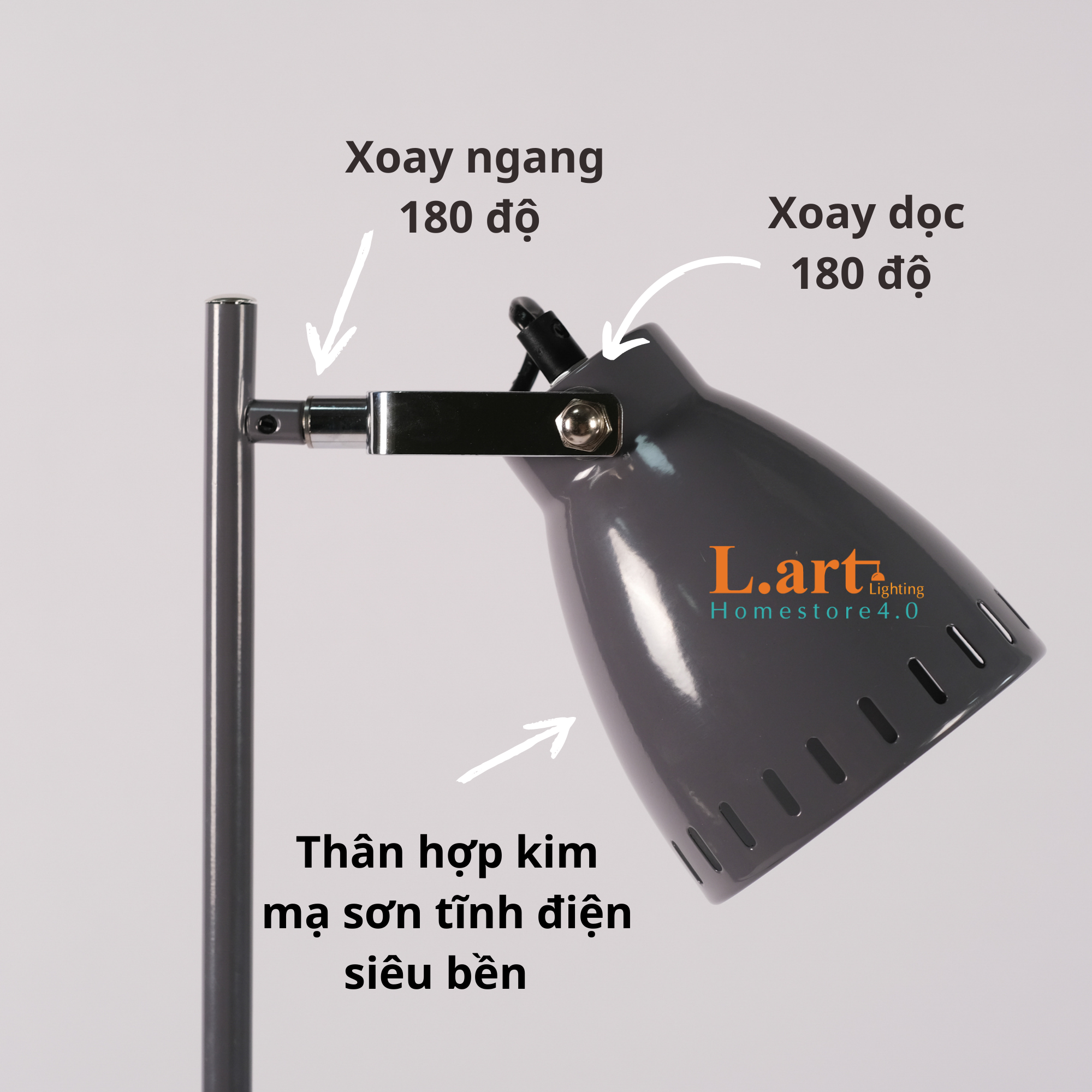 Đèn cây đứng 2 chụp màu xám - sơn tĩnh điện chống gỉ, chiếu sáng nhiều vị trí DCLA002