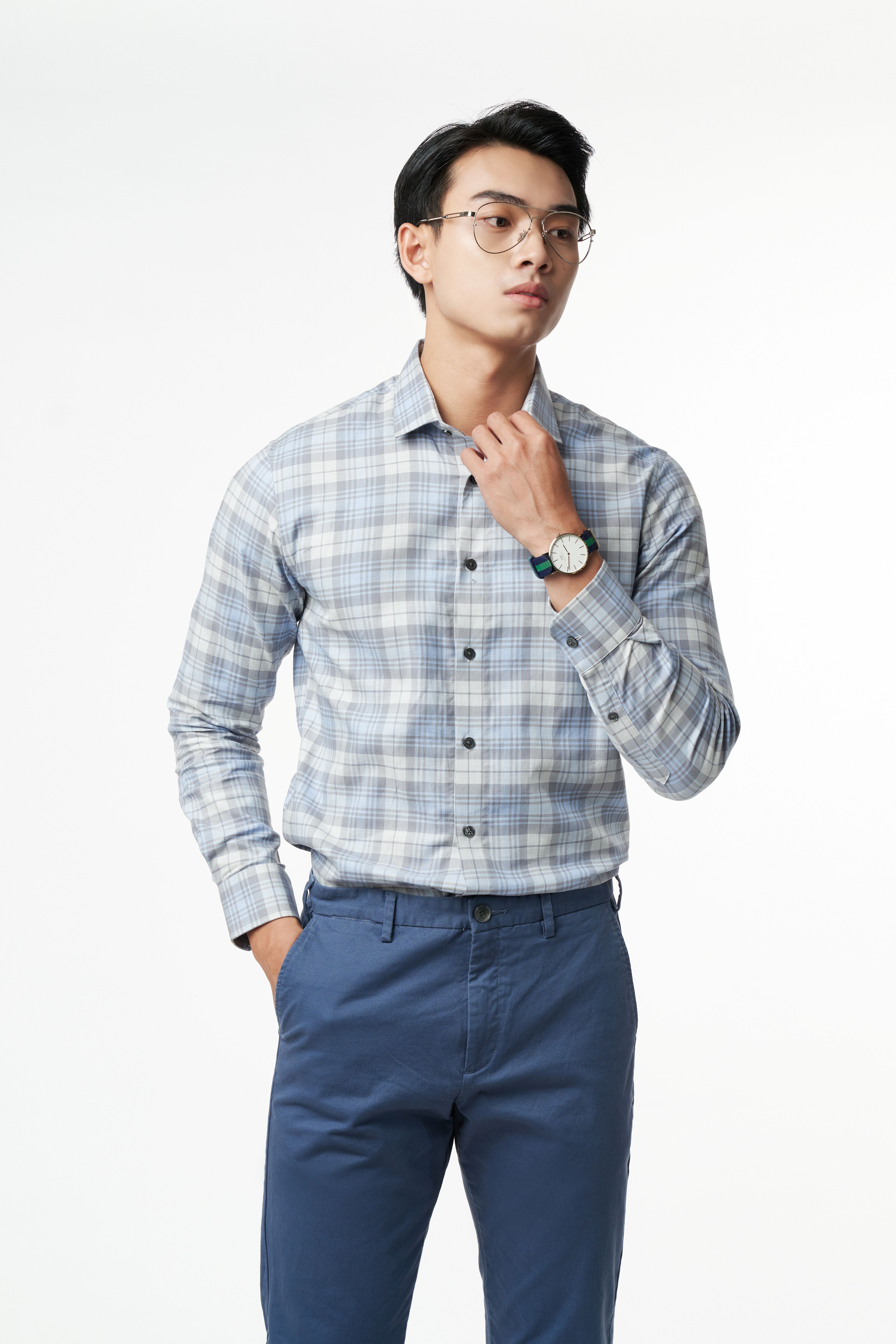 Áo Sơ Mi Caro Melange Nam Cotton Chống Nhăn Tự Nhiên Ninomaxx N&amp;M 2110033 - M
