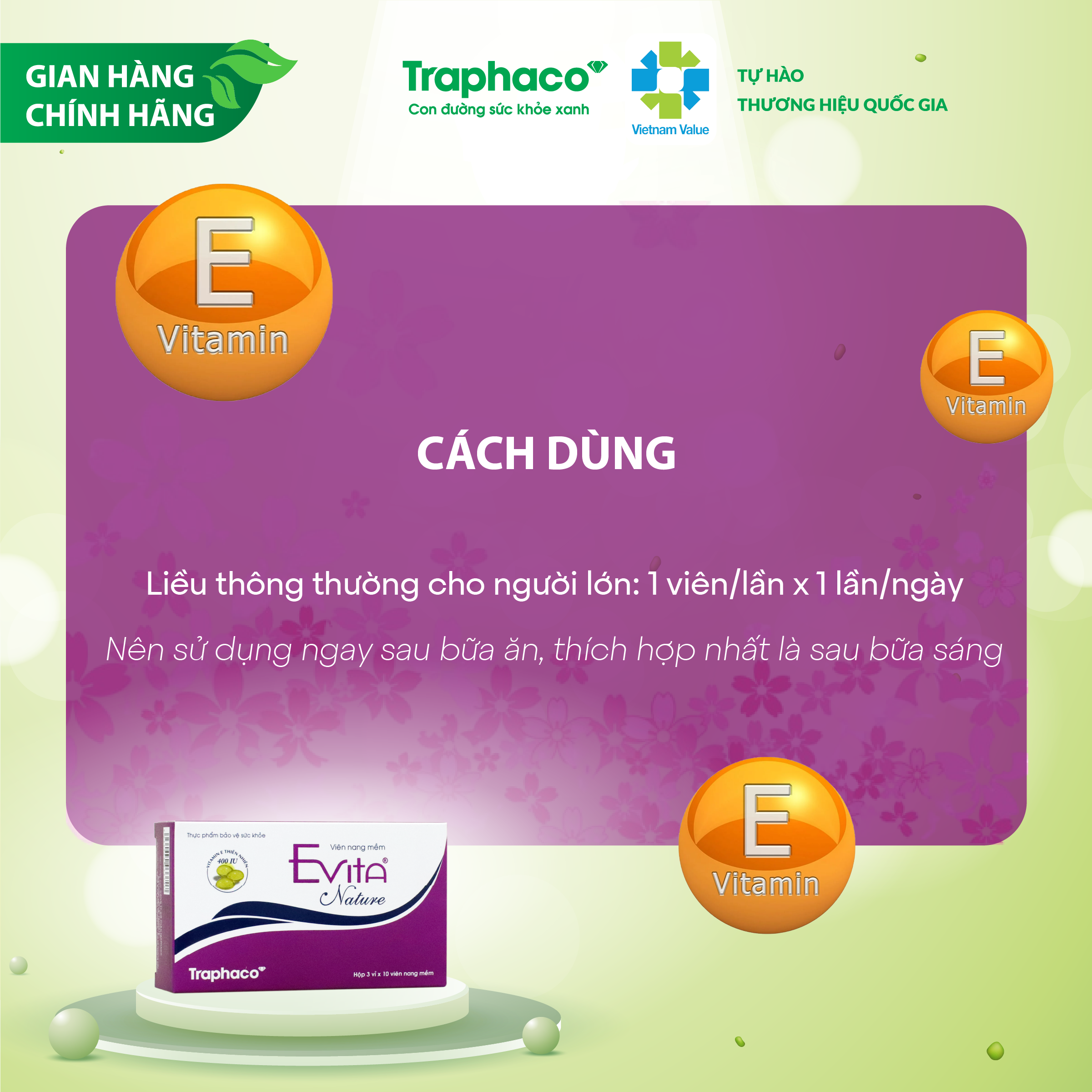 EVITA NATURE - BỔ SUNG VITAMIN E TỰ NHIÊN, CHỐNG LÃO HÓA, LÀM ĐẸP DA, GIẢM SẠM NÁM DA