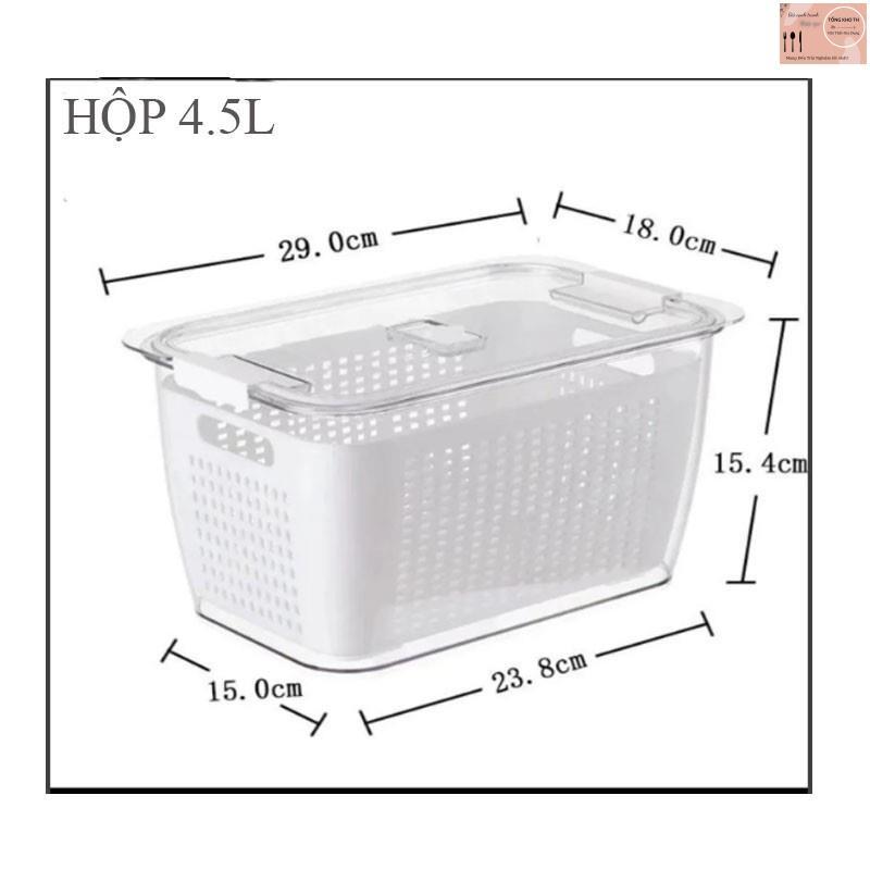 Hộp đựng thực phẩm, Hộp nhựa to đựng thực phẩm tủ lạnh 2 lớp có lỗ thoát nước khoá thoát khí dễ dàng bảo quản