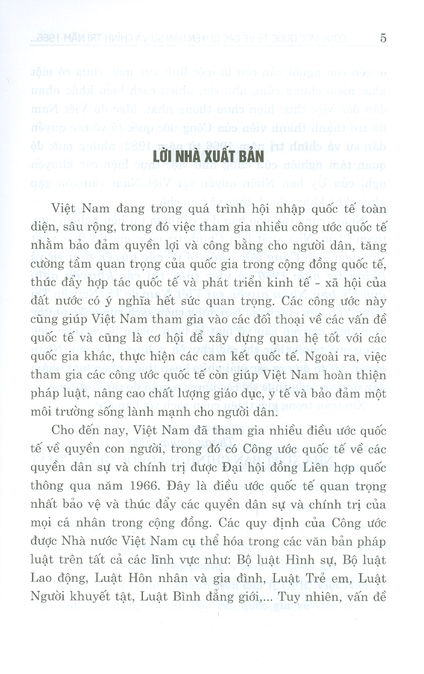 Công ước quốc tế về các quyền dân sự và chính trị năm 1966 và việc thực thi các khuyến nghị của ủy ban nhân quyền tại Việt Nam