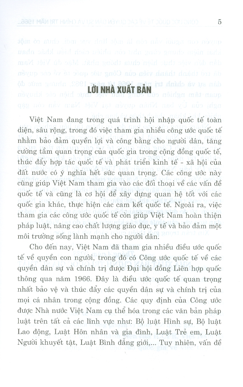 Công ước quốc tế về các quyền dân sự và chính trị năm 1966 và việc thực thi các khuyến nghị của ủy ban nhân quyền tại Việt Nam