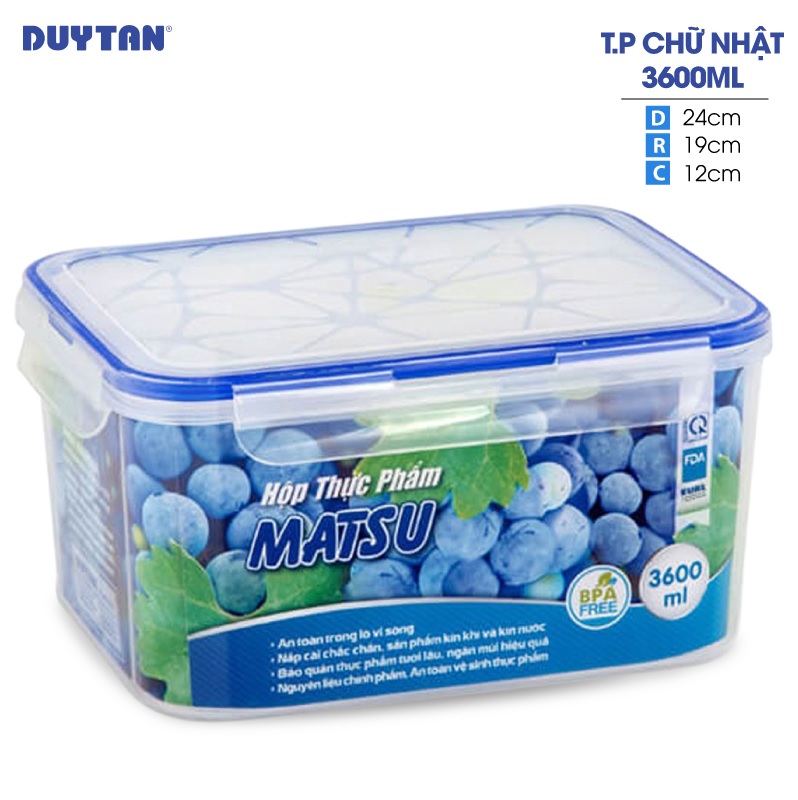 Hộp đựng thực phẩm chữ nhật nhựa Duy Tân Matsu 3600ml (24 x 19 x 12 cm) - 03260 - Hàng chính hãng