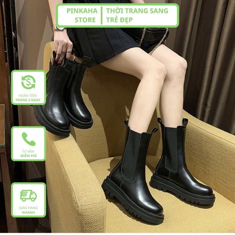 Bốt Nữ Siêu Cổ Chun Cao Cấp Độn Đế - Boots Cổ Cao Thời Trang Hàn Quốc