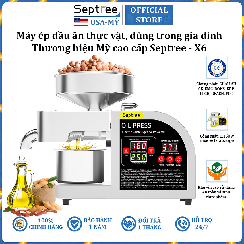 Máy ép dầu ăn thực vật dùng trong gia đình thương hiệu Mỹ cao cấp Septree X6 - Công suất 1150W - Hàng chính hãng (BH 1 NĂM)