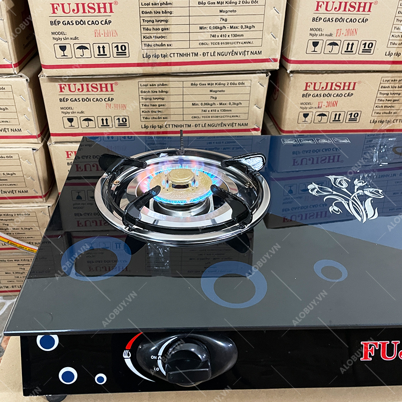 Bếp gas đôi mặt kính chén nhôm Fujishi FM-H10-N - Hàng chính hãng