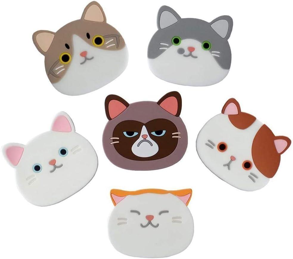 Đế lót ly bằng silicone hình mèo, Đế lót ly trang trí, Đế lót ly uống nước hình mèo hoạt hình dễ thương, Đế lót ly trang trí nhà bếp Đế lót ly để bàn cho ly rượu, ly trà Đồ uống Gói 6 cái