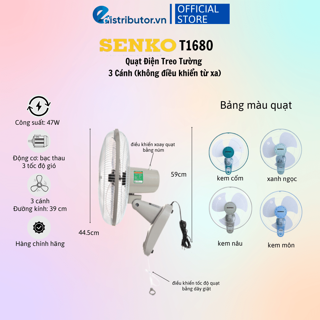 Quạt Treo Remote SENKO TR1683 ( Có Remote) / TR1628 (Có Điều Khiển Từ Xa) - Quạt T1682 / T1680 ( Không Có Điều Khiển Từ Xa) - Hàng Chính Hãng - Bảo Hành 12 Tháng - Quạt Treo Tường Senko Có Remote TR1628 (Tương tự mã TR1683)