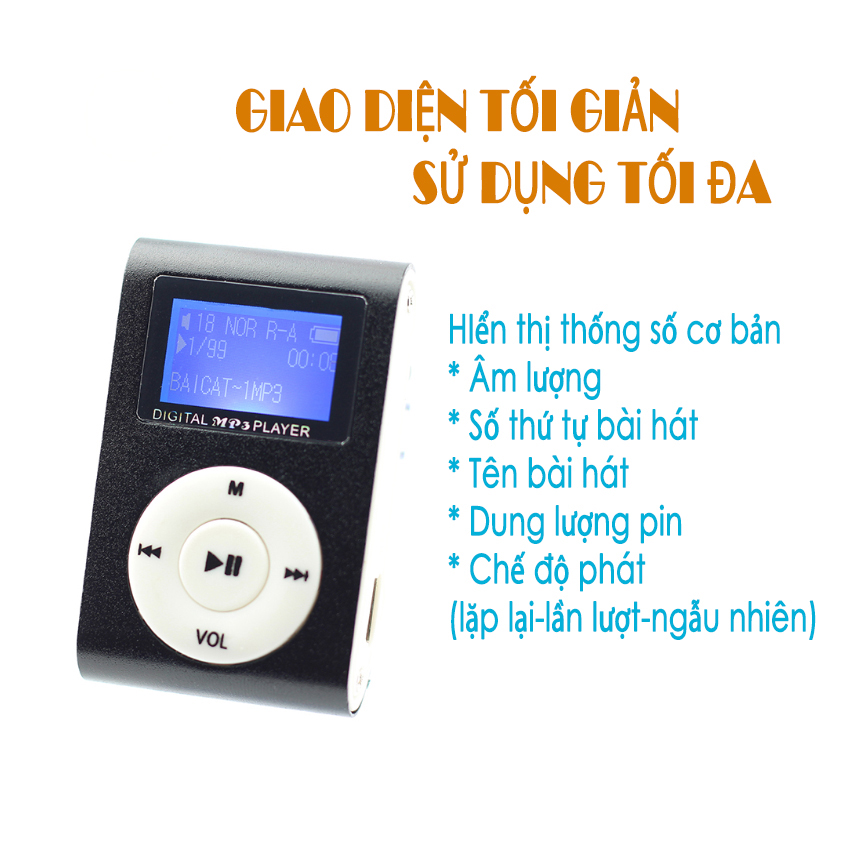 Máy Nghe Nhạc Mp3 MINI có màn hình kẹp gắn quần áo