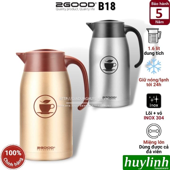 Phích - Bình thuỷ pha trà giữ nhiệt nóng lạnh 2Good B18 - Dung tích 1.6 lít - Đổi mới 5 năm - Màu Vàng Gold