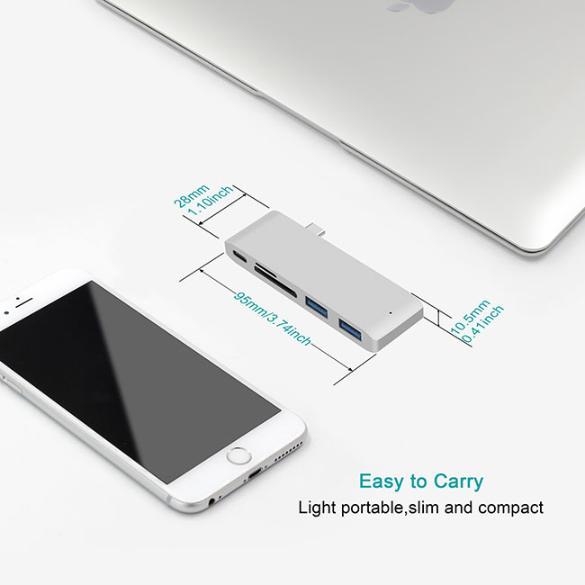 Hub chia USB Type-C 6 Cổng sang SD/TF/ USB 3.0 hỗ trợ sạc USB-C-US02-Hàng Chính Hãng