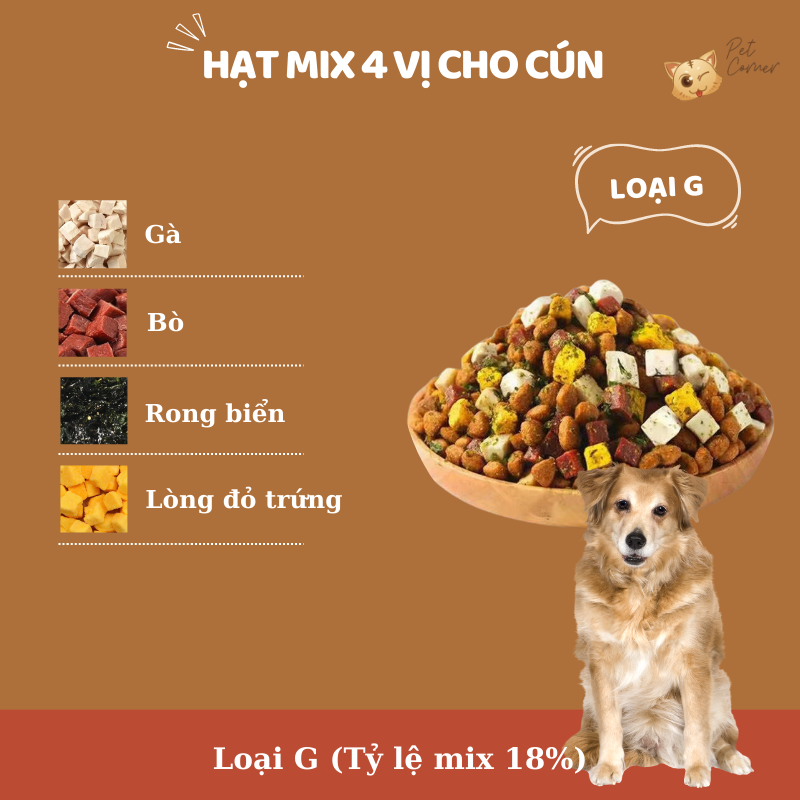 Hạt mix cao cấp cho cún trộn thịt bò, gà, tôm, cá, lòng đỏ trứng, rau củ quả - Thức ăn hạt cho chó kén ăn