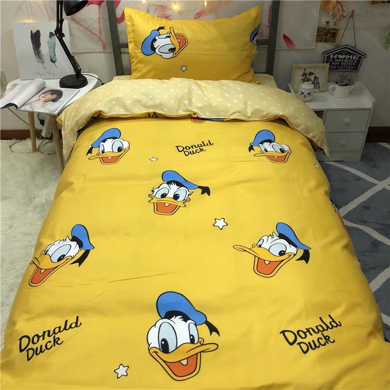 Bộ chăn ga gối cotton PL1 - Vịt Donald - Tặng 01 móc khóa Houston