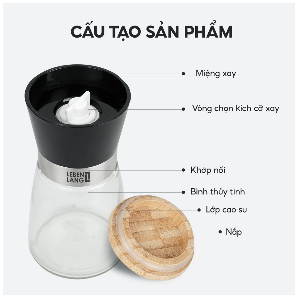 Dụng cụ xay tiêu cầm tay thủy tinh Lê Bên Làng LBL9595 dung tích 170ml nhỏ gọn tiện lợi