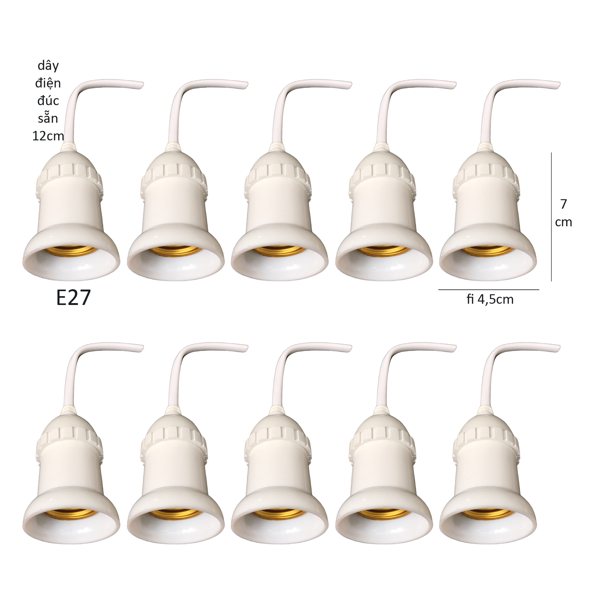 10 Đui đèn chống chịu nước đuôi xoáy E27 đúc liền dây điện 12cm trang trí ngoài trời LH-ODx+12