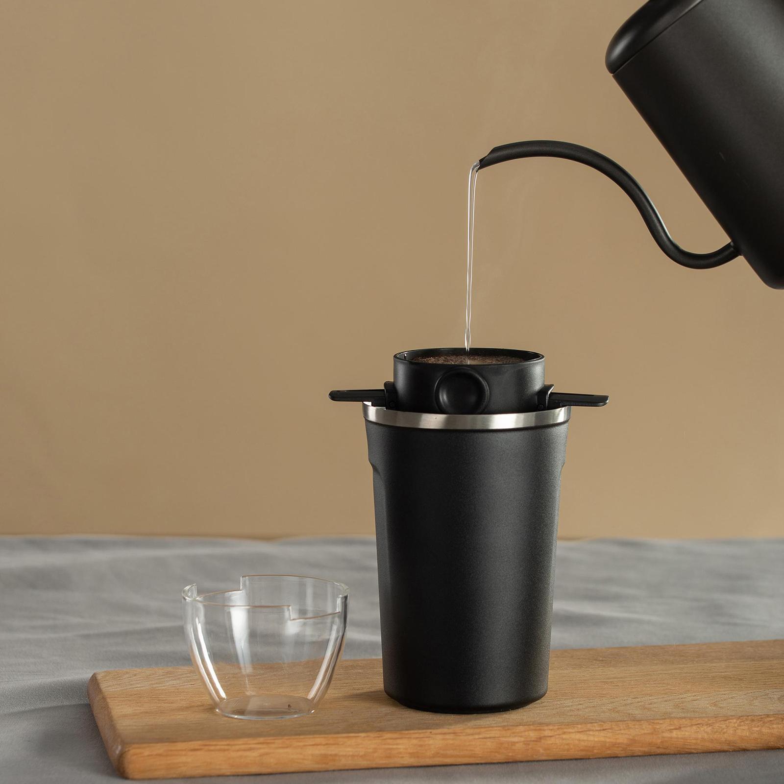 380ml Coffee Mug with Portable Stainless Reusable Coffee Dripper Cone Black