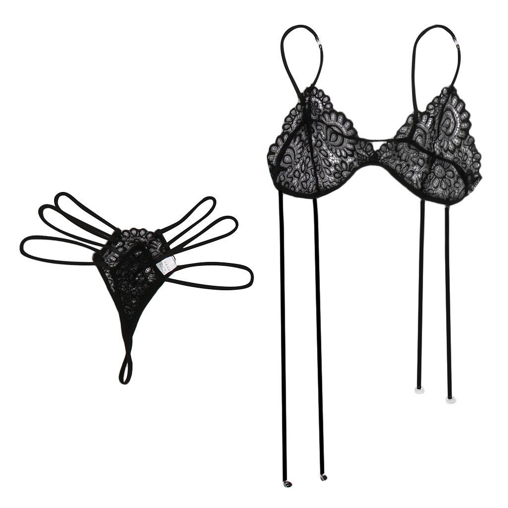 Womens Floral Lace Bandage Bra Top G-string Briefs Bikini Lingerie Nightwear Fancy Sleepwear