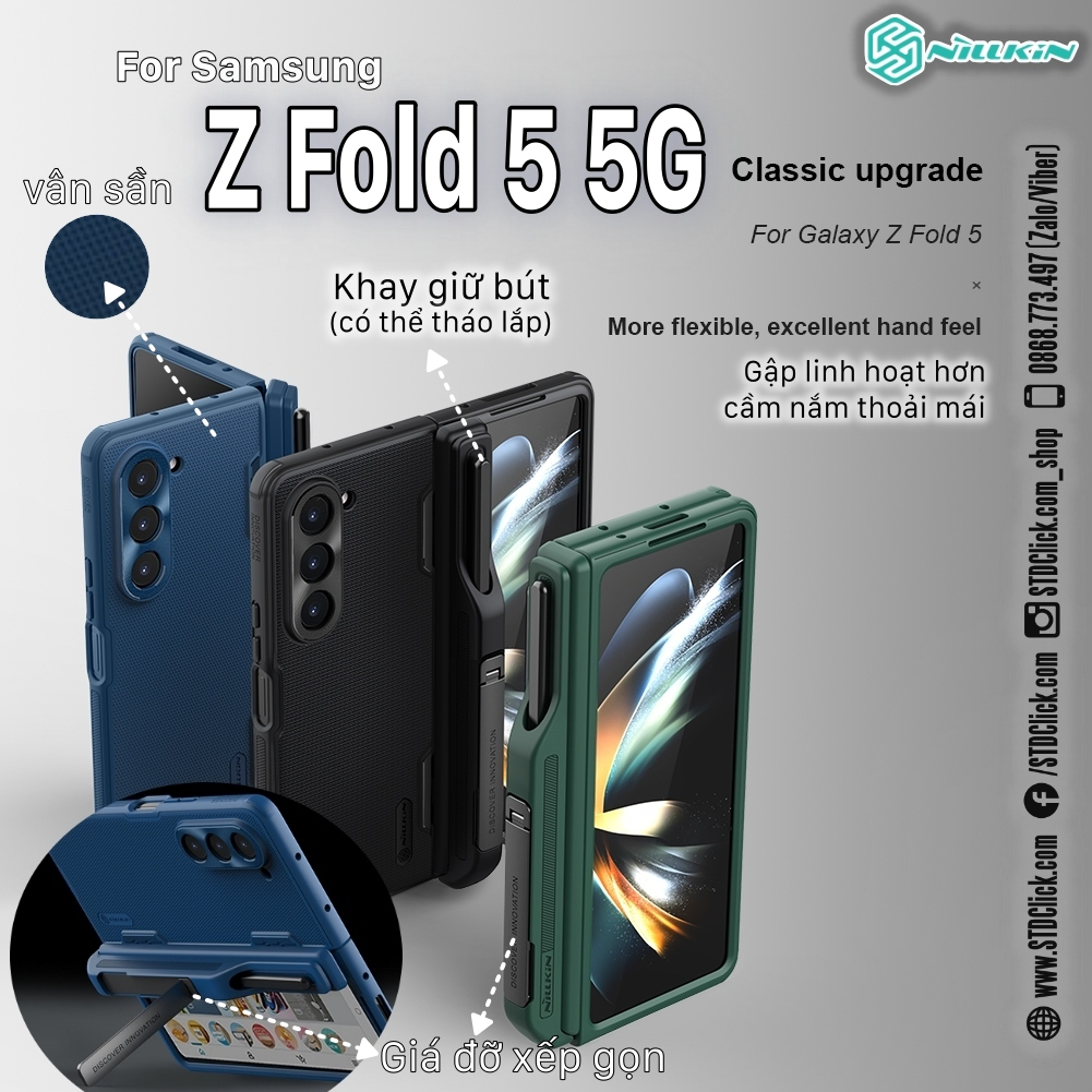 ỐP LƯNG DÀNH CHO ĐIỆN THOẠI SAMSUNG Z FOLD 5 5G NILLKIN Super Frosted Shield Fold - LƯNG NHỰA CỨNG VIỀN DẺO KÈM KHAY GIỮ BÚT
