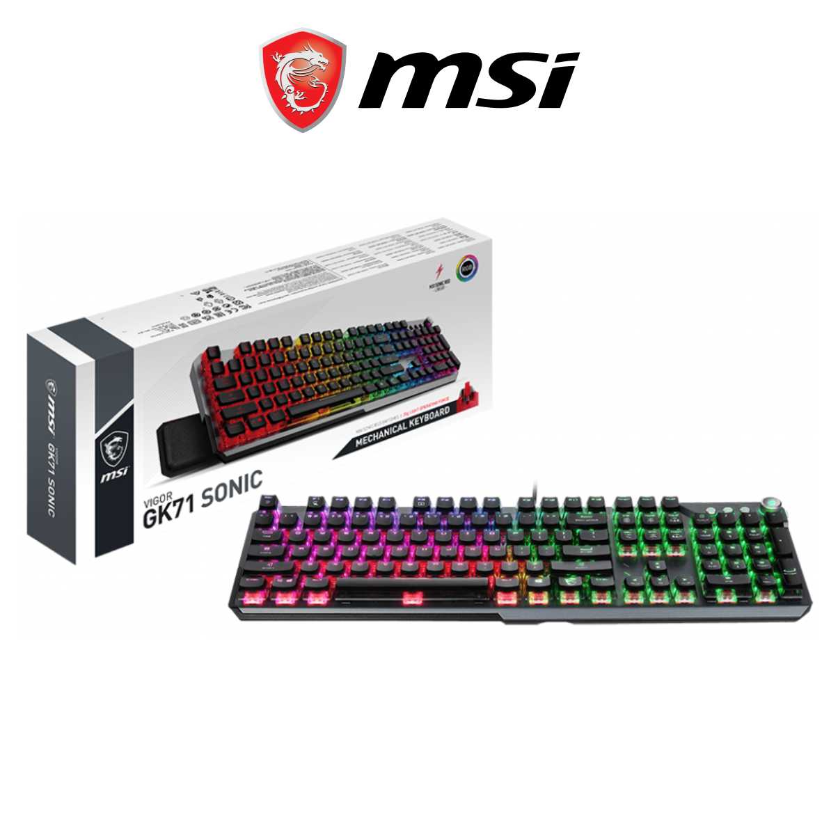 Bàn Phím Gaming Linear MSI Vigor GK71 SONIC Kèm Đệm Tay Cao Cấp, Đèn LED RGB, Dây Cắm USB Dài 1.8M - Hàng Chính Hãng