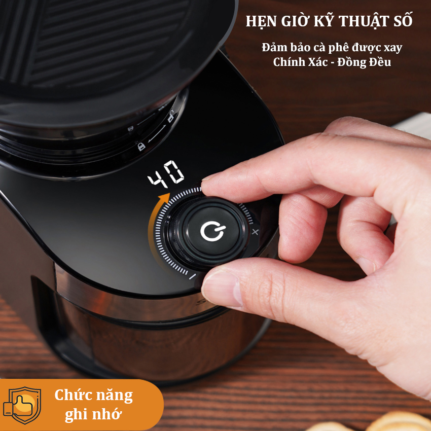 Máy xay hạt cà phê cao cấp Shardor CG836B Tích hợp 25 chế độ xay hạt cà phê - Cài đặt thời gian xay 40 giây - Hàng Nhập Khẩu