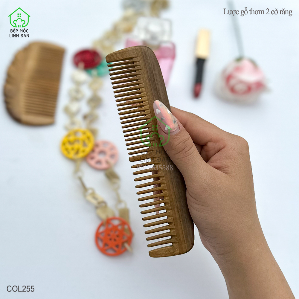 Lược Gỗ Thơm Ghép Răng Bằng Đầu 2 Loại Răng Tiện Dụng