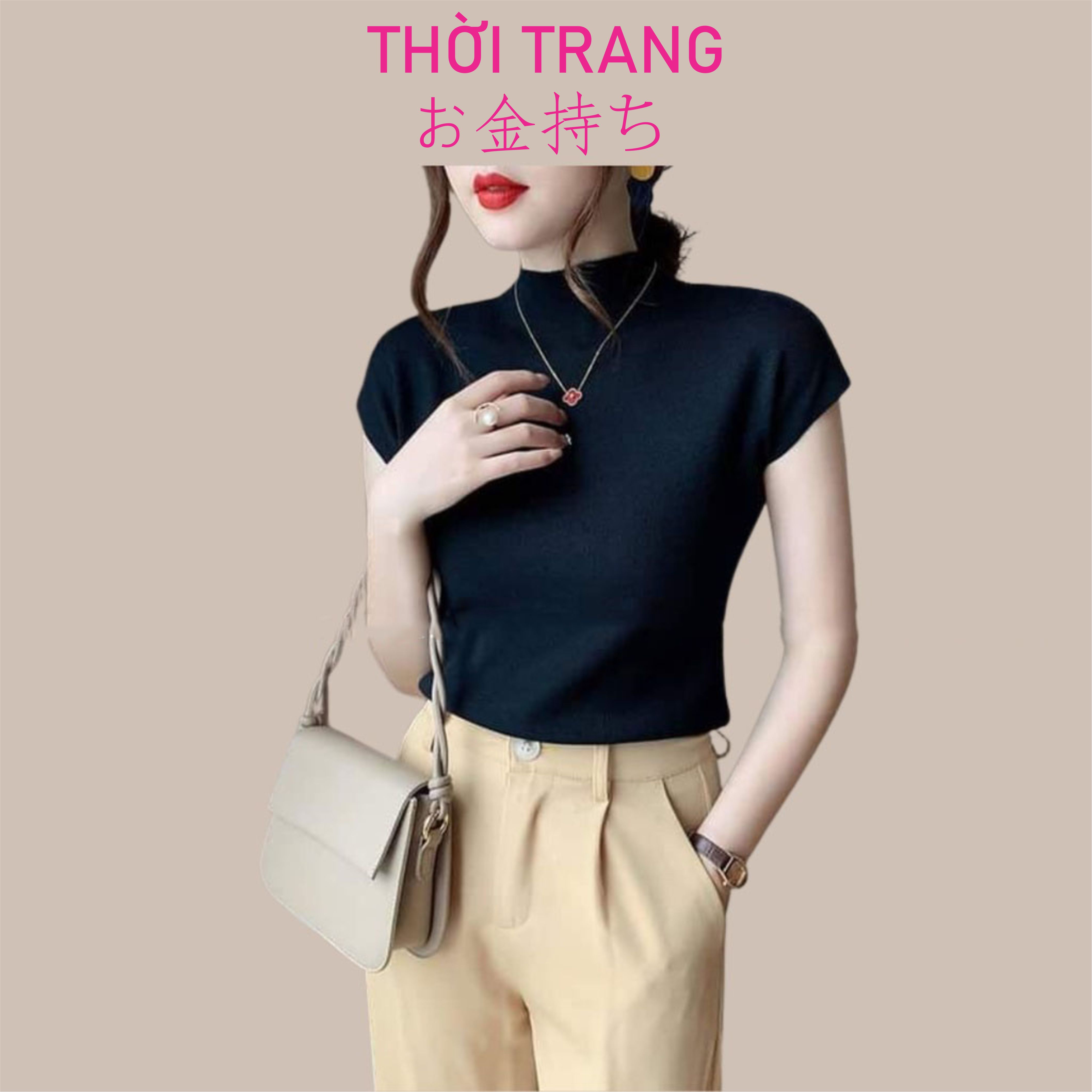 Thời trang nữ ao lên cổ 3 phân tay hến có nhiều mầu