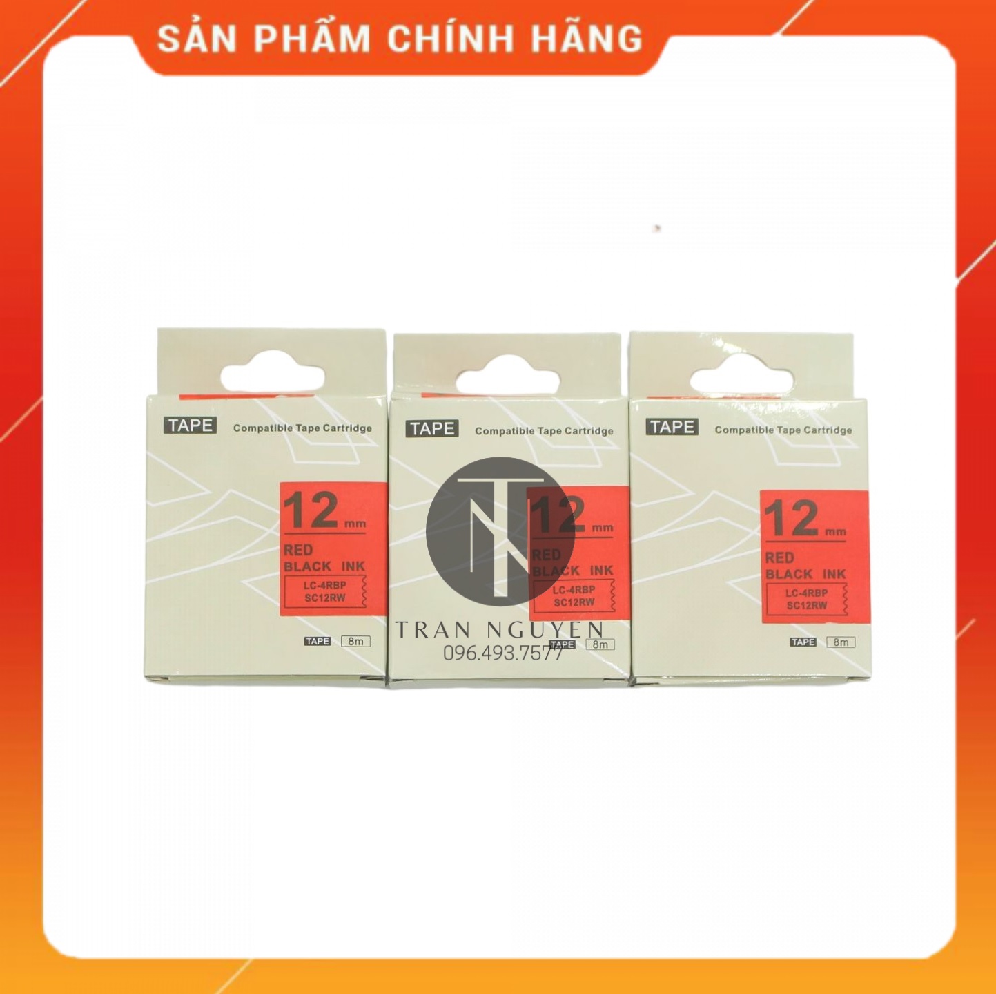 Nhãn in Tepra SC12RW - Chữ đen nền đỏ 12mm x 8m - Hàng nhập khẩu