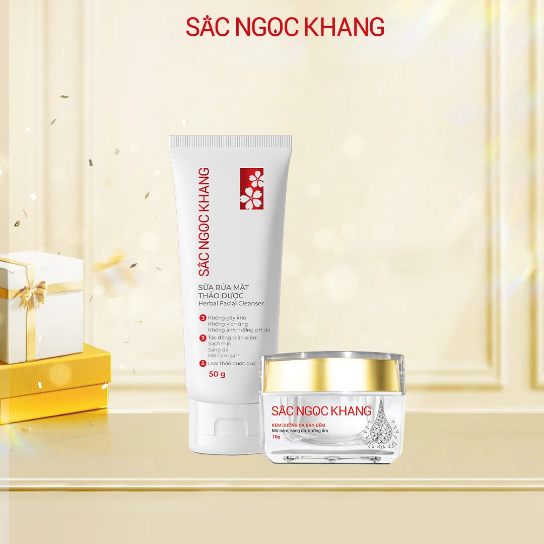 (Size du lịch) Bộ đôi dưỡng da Sắc Ngọc Khang Kem dưỡng da ban đêm 10g & Sữa rửa mặt 50g