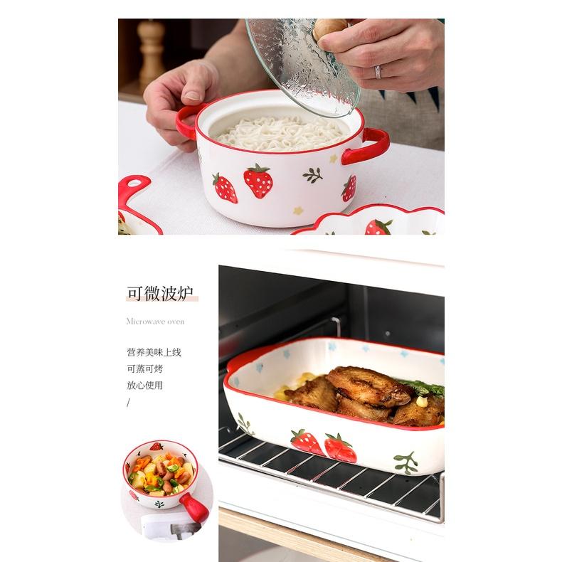 Bộ bát đĩa sứ dễ thương ăn cơm Dâu Tây decor cao cấp trang trí bàn ăn