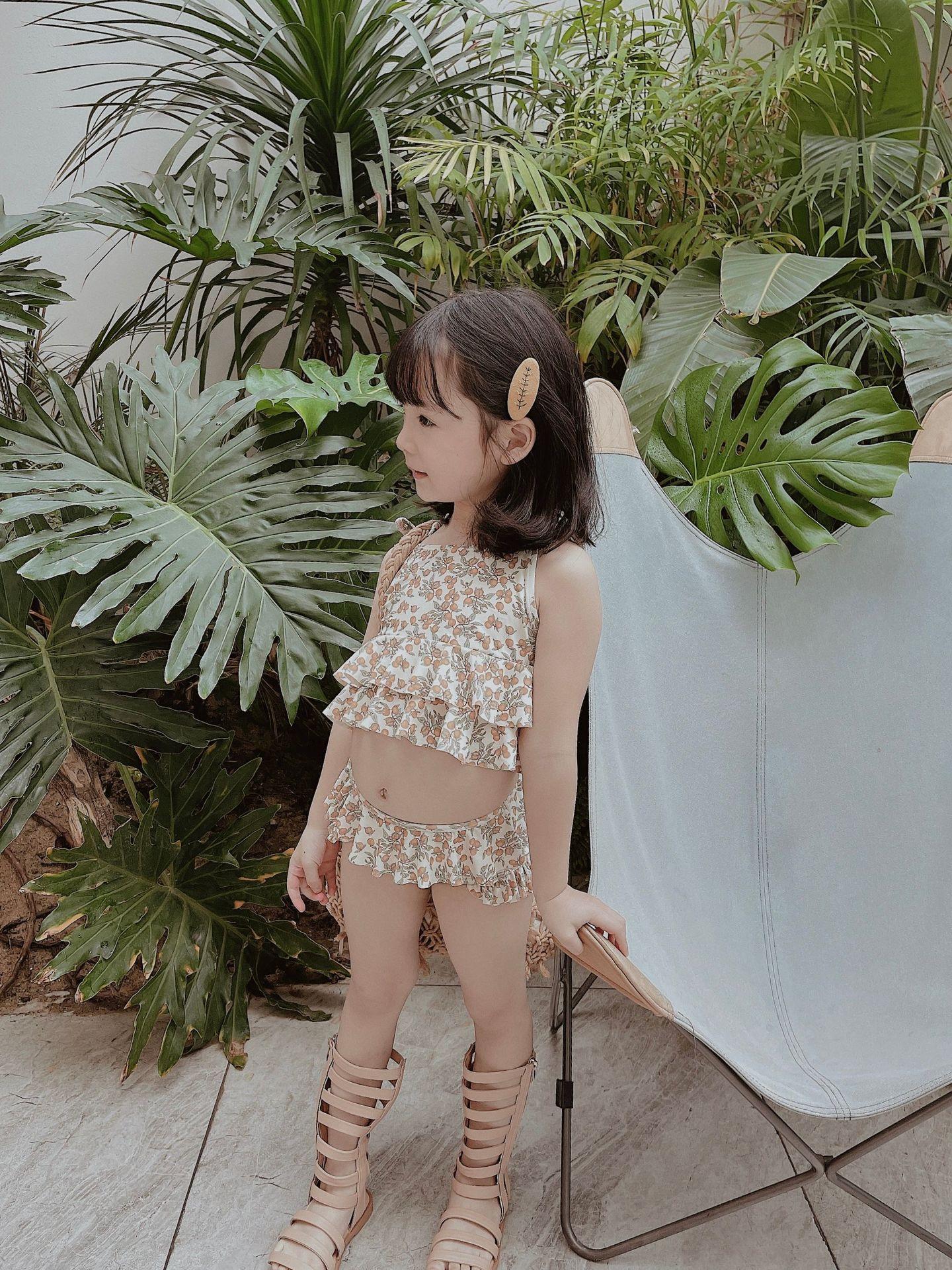 2021 Mới Mùa Hè Cho Bé Gái In Hoa Đồ Bơi Vai Tắt Trẻ Em Áo Liền Quần Kỳ Nghỉ Quần Áo Đi Biển Có Đồ Bơi