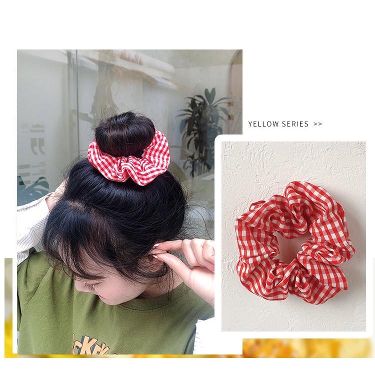 Scrunchies buộc tóc nhiều họa tiết; họa tiết tông màu đỏ nữ tính thanh lịch PK710