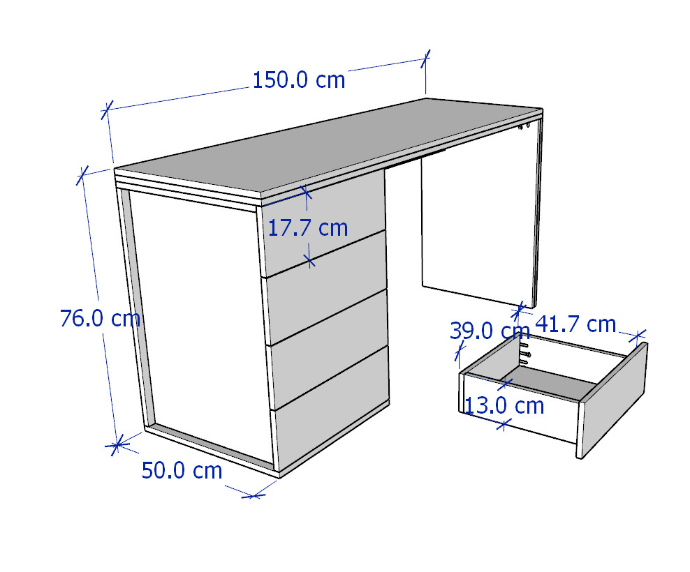 GRANDOLA, Bàn làm việc học tập 1 bên tủ, Phong cách Bắc Âu, 150x50x76cm