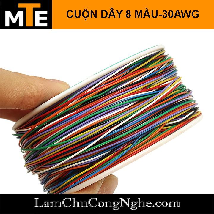 Cuộn 250m dây điện 8 màu - Dây đồng mạ thiếc 30AWG