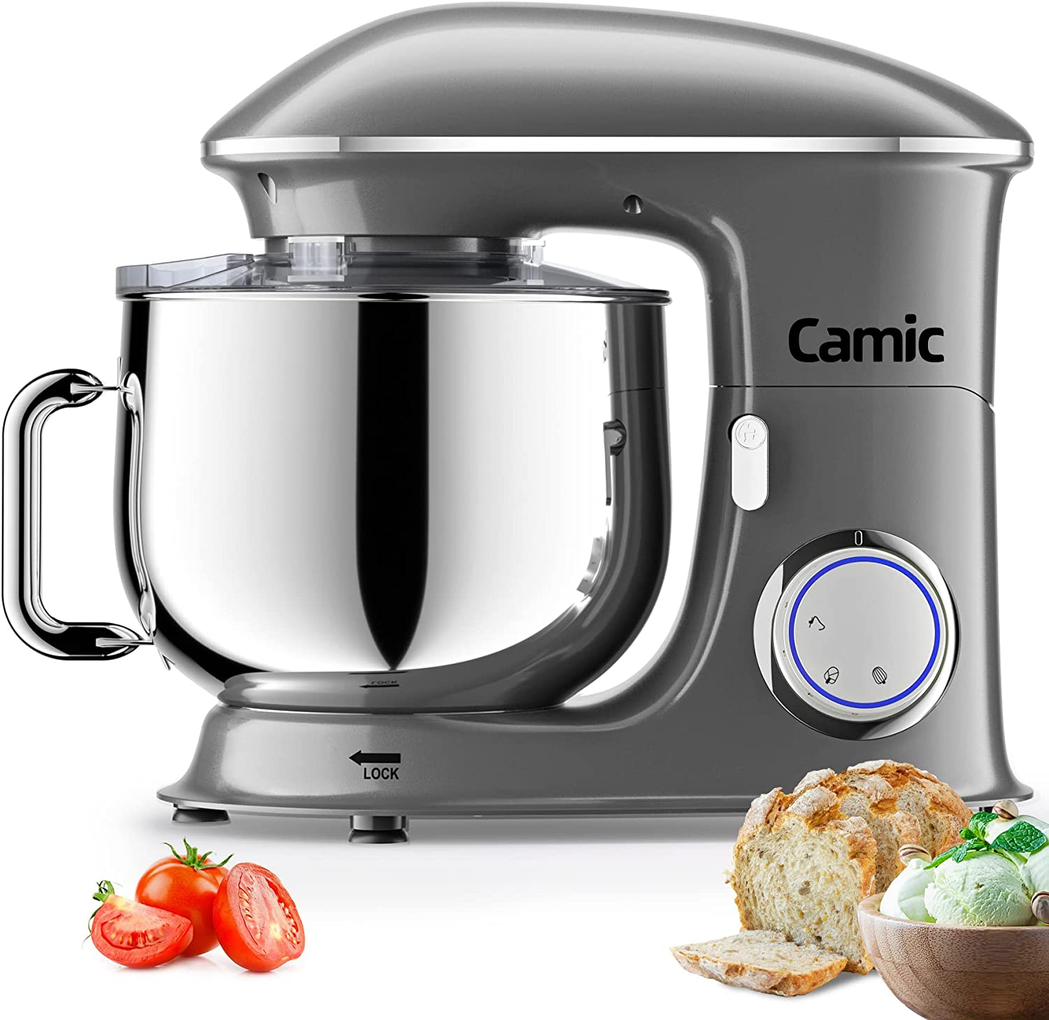 Máy nhào bột CAMIC thố 8L 1500W model SM-1552- trộn được 1,2 kg bột khô - Bánh răng kim loại cao cấp - hàng chính hãng Đức