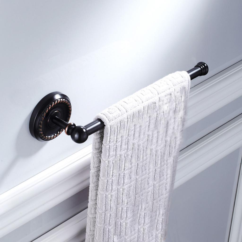 Black Bathroom Towel Rail Wall Mounted Hanging Rod Towel Bar Organizer #A