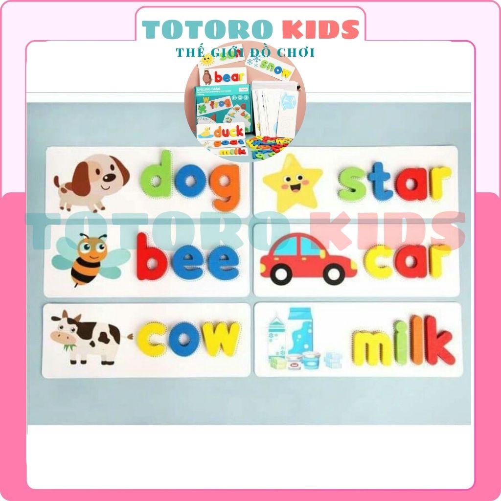 Đồ chơi giáo dục ghép hình bộ chữ gỗ Spelling Game Superbee học đánh vần tiếng anh kèm 28 thẻ từ vựng KT 25×21cm