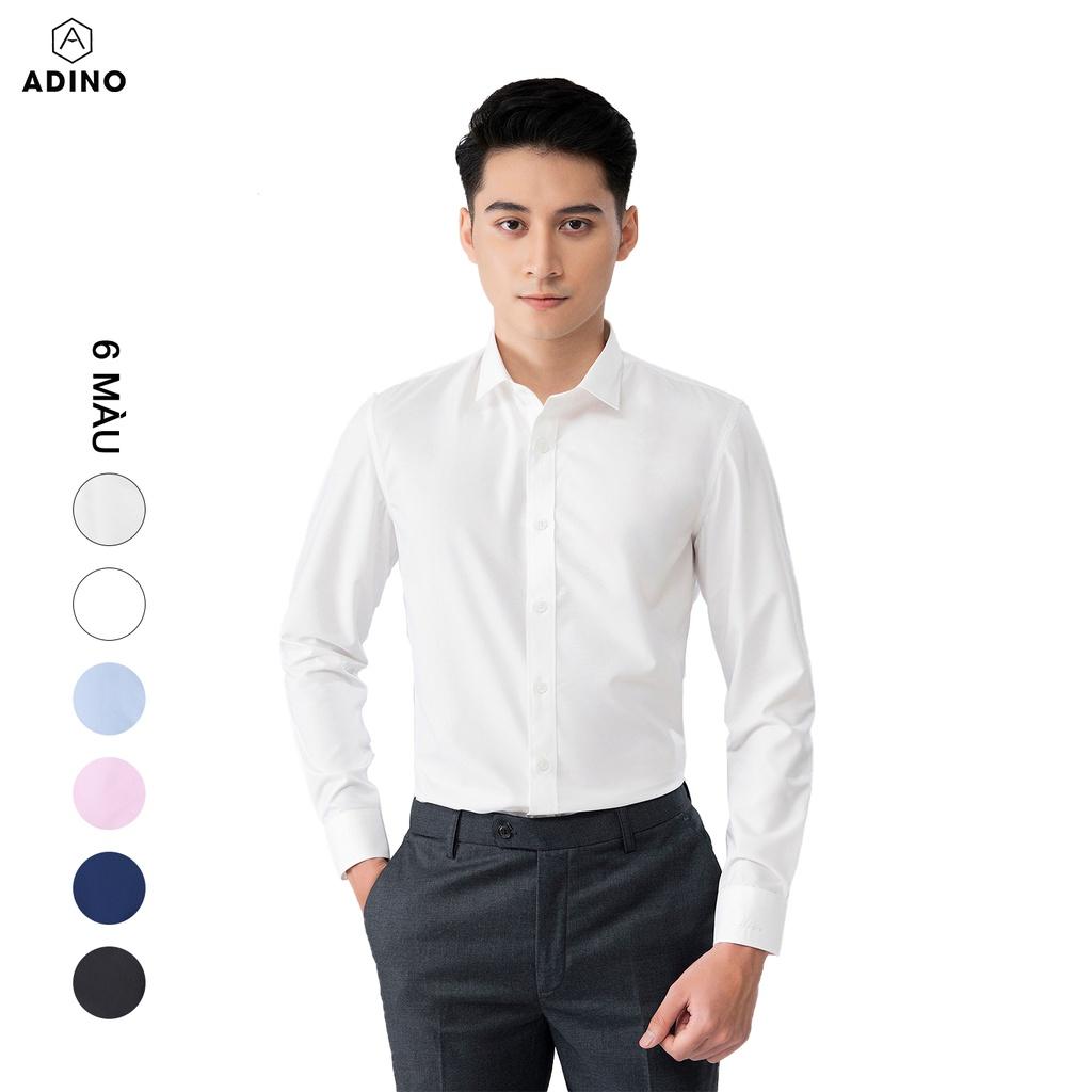 Áo sơ mi nam dài tay ADINO màu trắng kem vải nến lụa sợi sồi modal dáng công sở slimfit hơi ôm trẻ trung S300